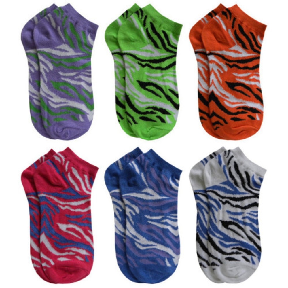 12 Pair Womens Wild Zebra Print Low Cut Fun Socks